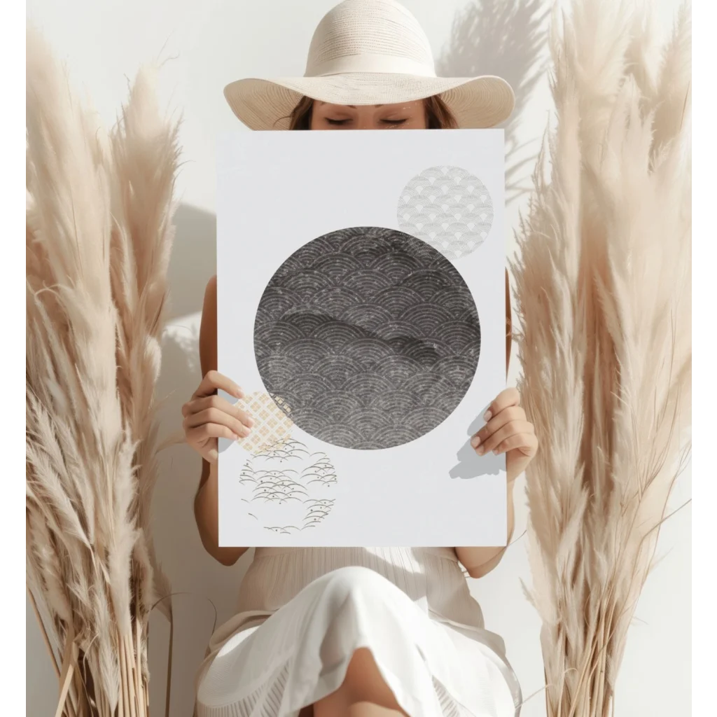 Waves of Zen Aluminum Art Print with minimalist gray wave circle design