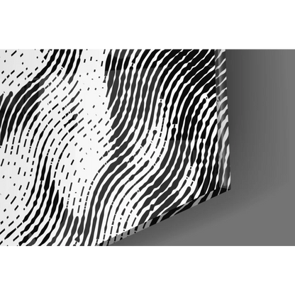 Sleek black white wavy dotted line glass wall art portrait panel