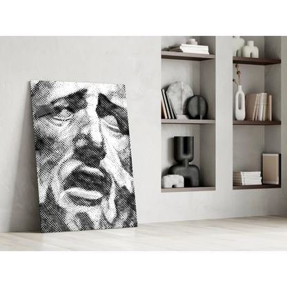 Black and white wavy line portrait wall art leaning on wall