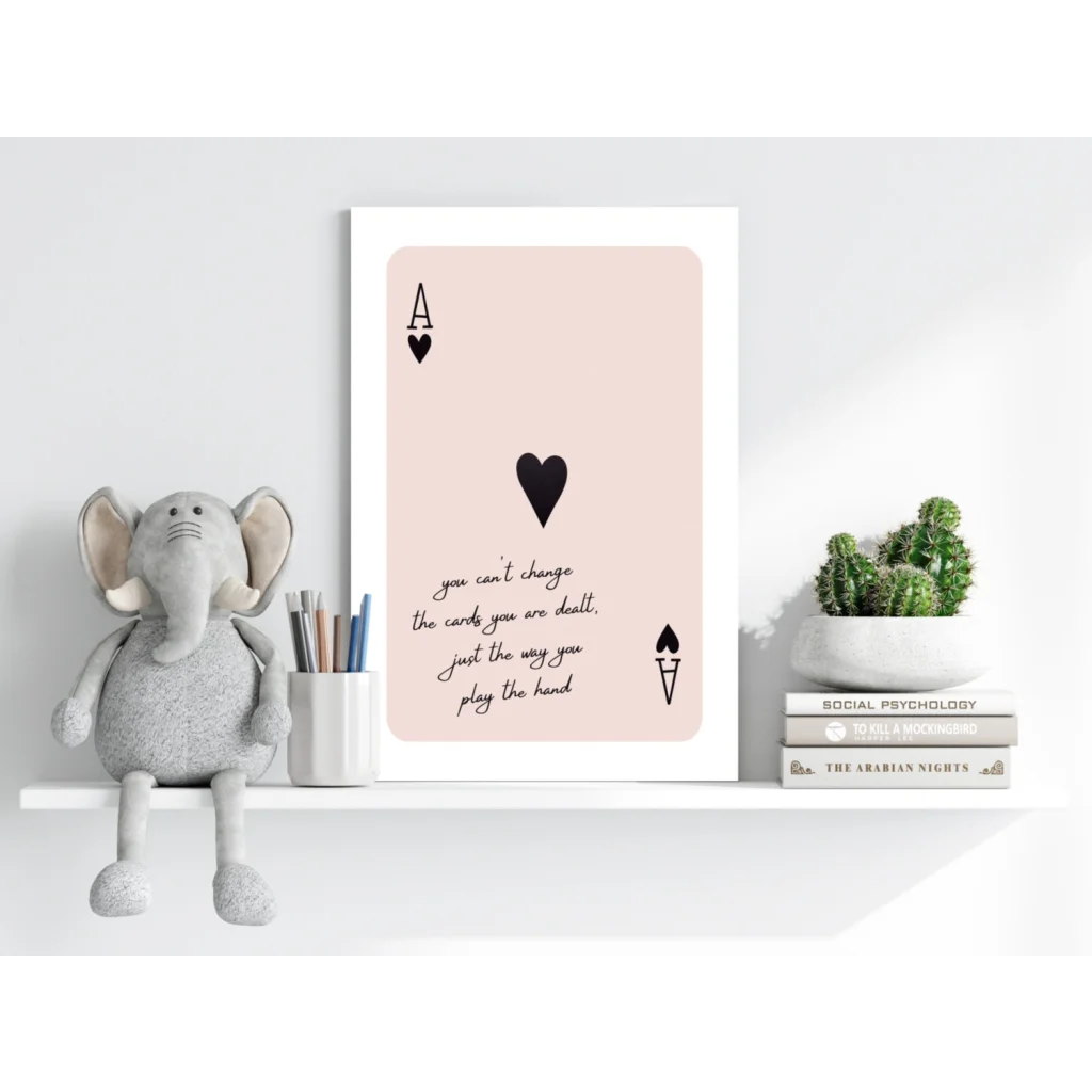 Minimalist pink ace of hearts aluminum print in vivid colors