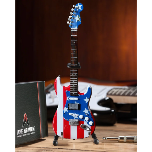 Wayne Kramer Stars and Stripes mini guitar by Axe Heaven with stand