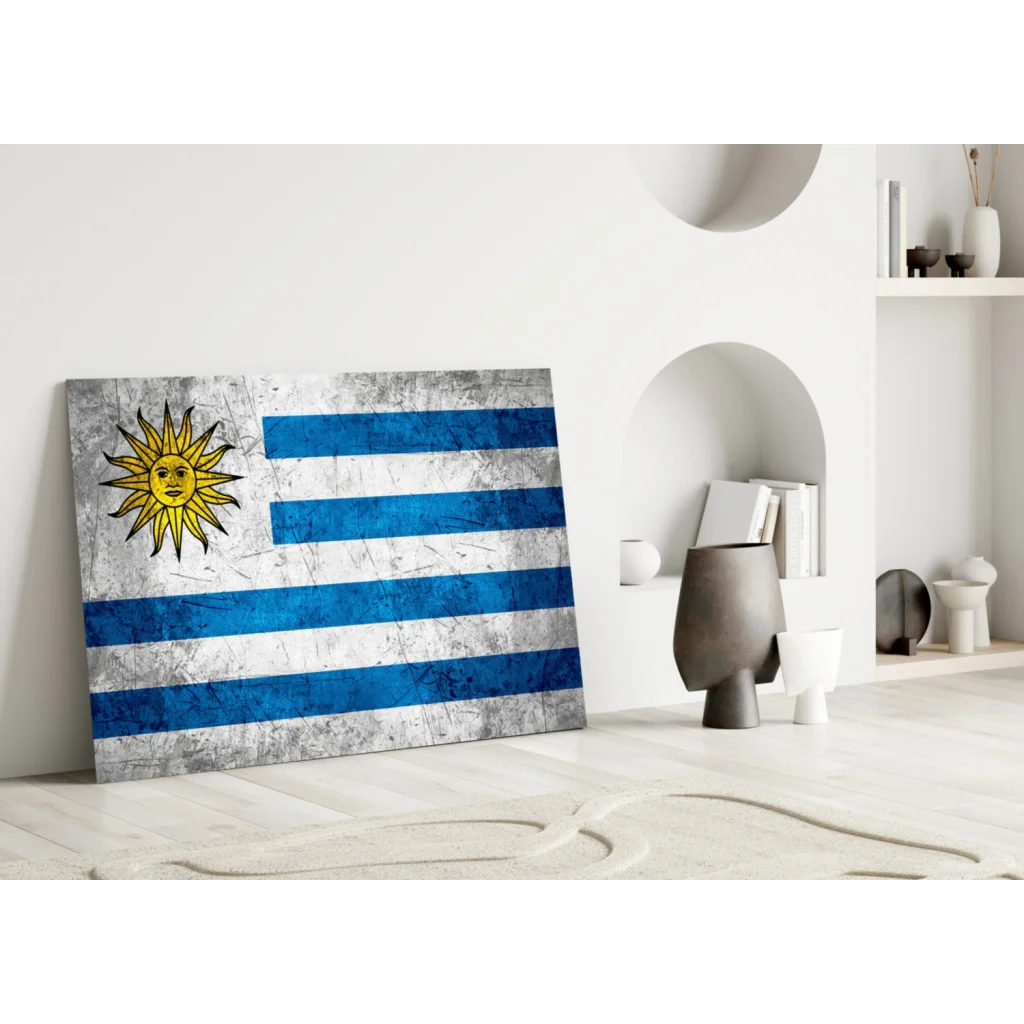 Weathered Uruguay flag canvas wall art with vintage texture