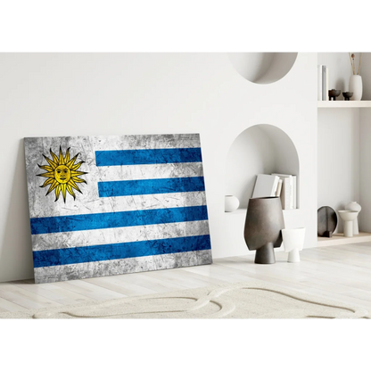 Weathered Uruguay flag canvas wall art with vintage texture