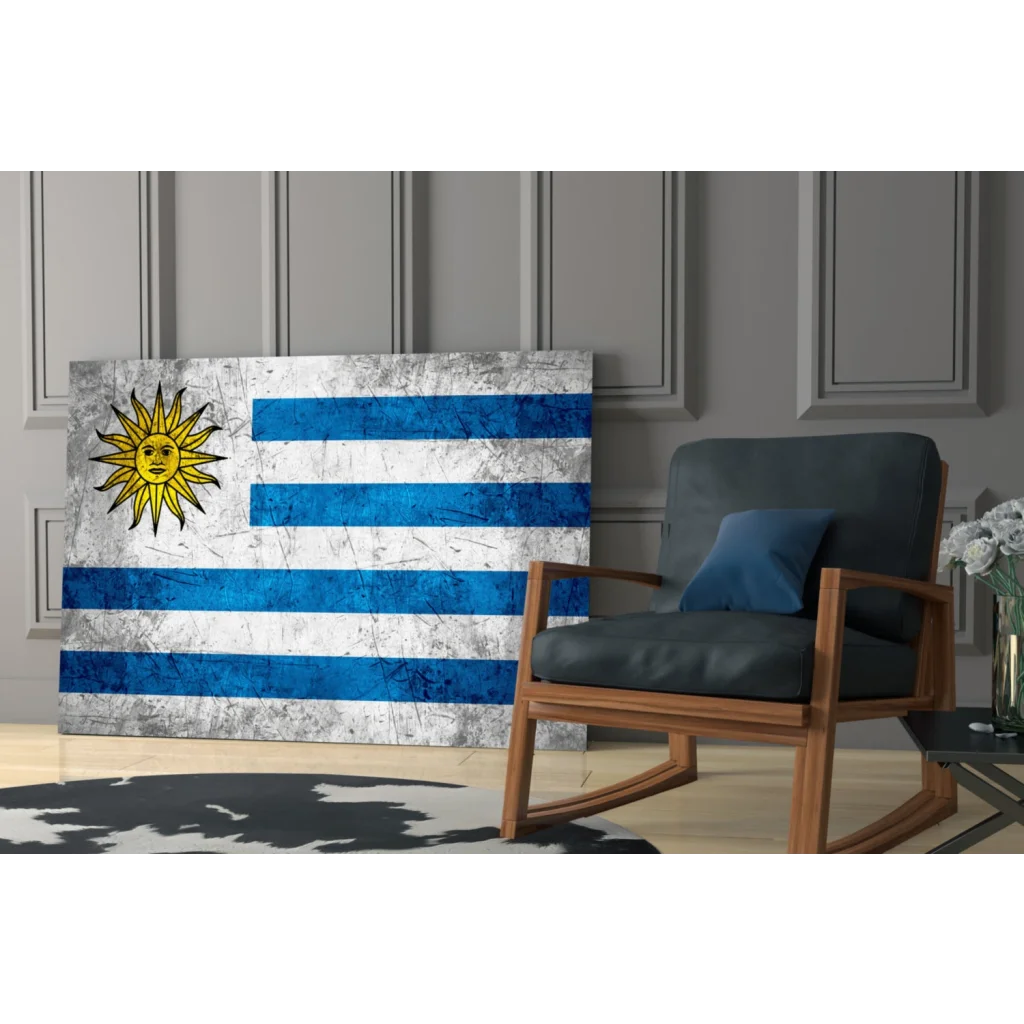 Distressed Uruguay flag canvas wall art with vintage texture