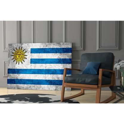 Distressed Uruguay flag canvas wall art with vintage texture