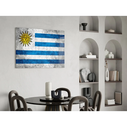 Weathered Uruguay flag canvas wall art with vintage texture and sun