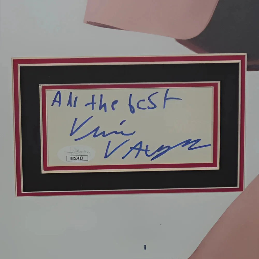 Wedding Crashers deluxe framed movie poster with blue pen signature on white paper and red black border