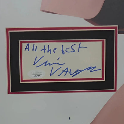 Wedding Crashers deluxe framed movie poster with blue pen signature on white paper and red black border