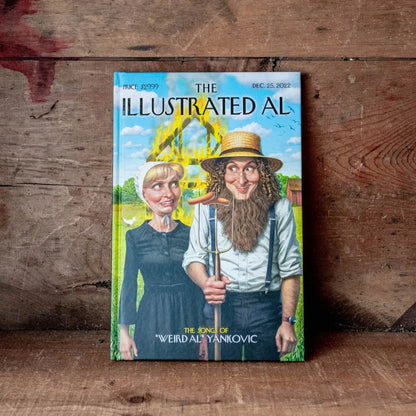 Hardcover Weird Al Yankovic illustrated songs book with colorful Amish-style caricatures