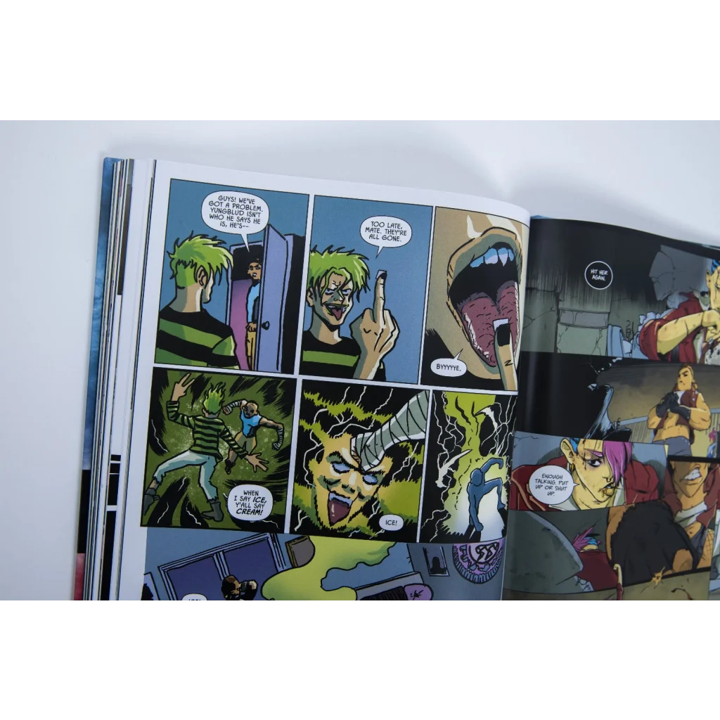 Open comic book with colorful illustrations from Weird Times at Quarry Bank University