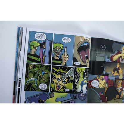 Open comic book with colorful illustrations from Weird Times at Quarry Bank University