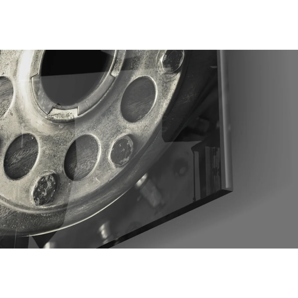 Weathered aviation engine hub gear in black and white wall art