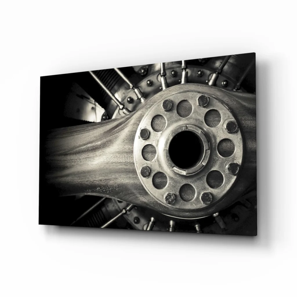 Black and white aviation engine hub wall art canvas print