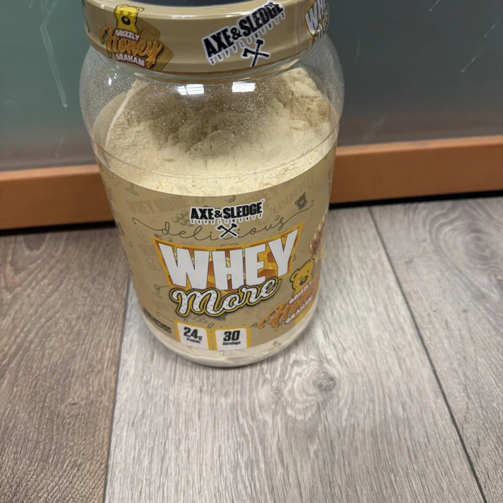 Axe & Sledge Whey More Grizzly Honey Graham protein jar, 30 servings