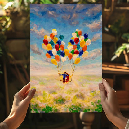 Heart-shaped balloon poster in vibrant Pixar colors on whimsical canvas print