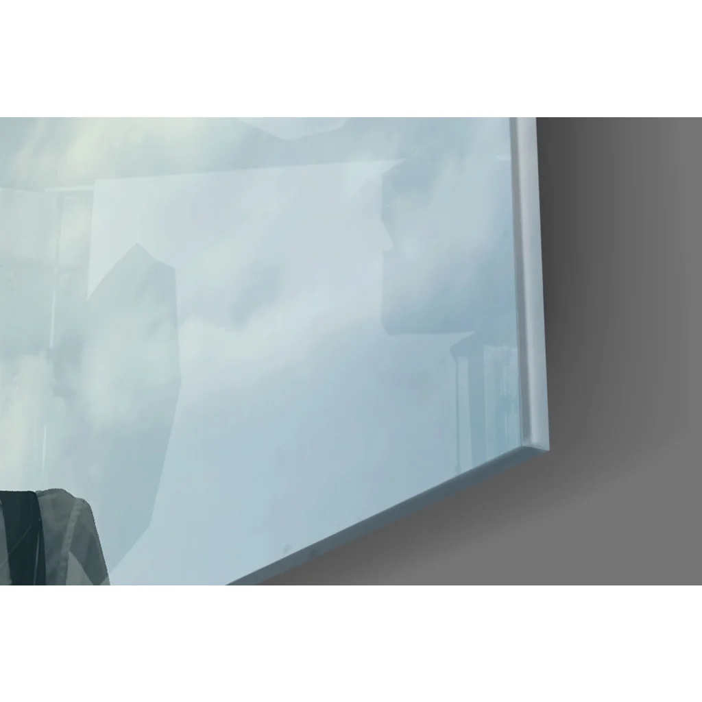 White frosted glass wall art panel with whimsical rainbow hot air balloon texture