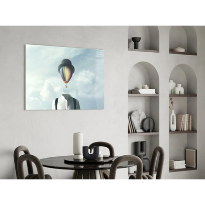 Modern whimsical hot air balloon wall art tapestry in neutral tones