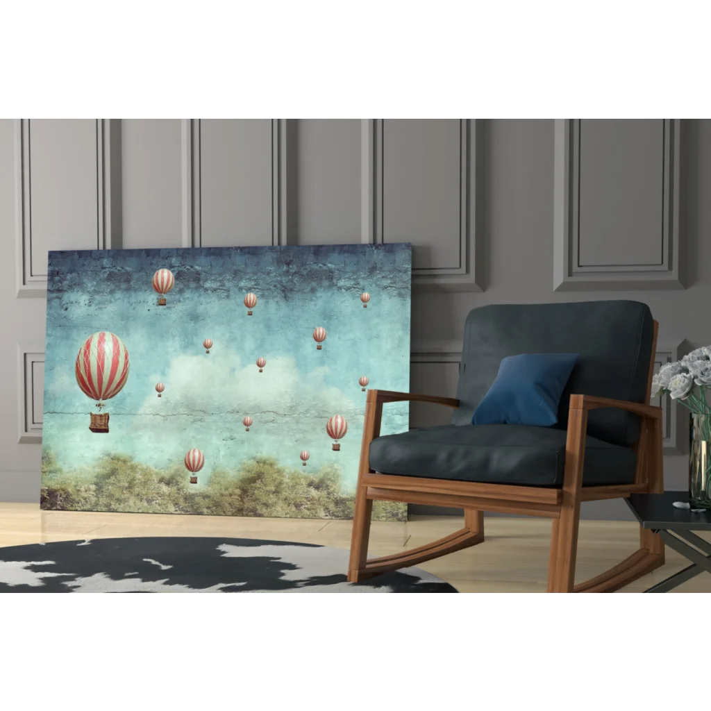 Whimsical vintage hot air balloon wall art canvas print