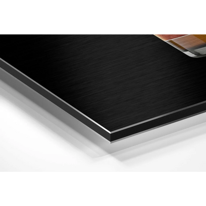 Stunning brushed aluminium dibond whiskey bottle wall art in black metal frame