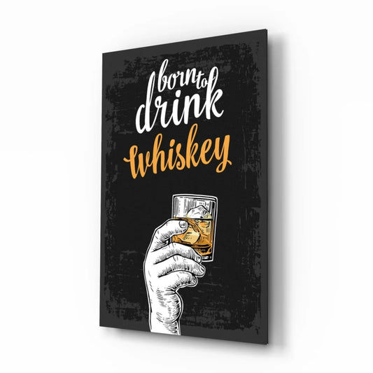 Black canvas wall art print of hand holding whiskey glass with ice