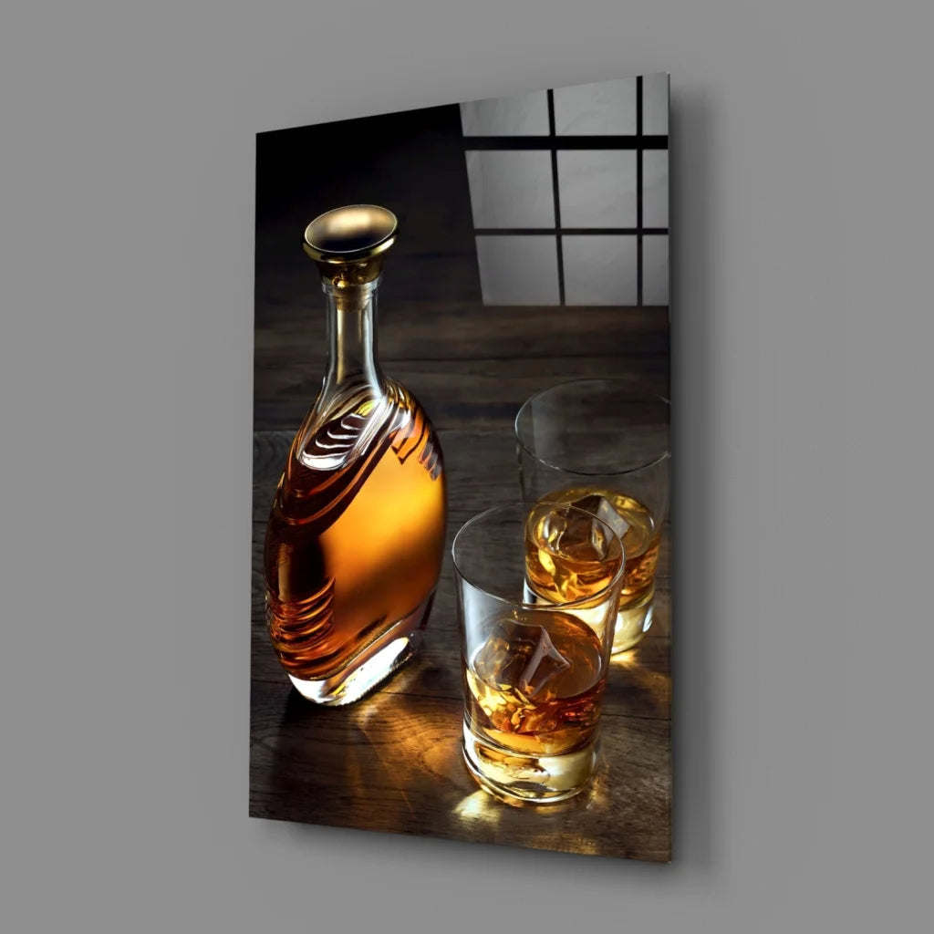 Sleek amber whiskey decanter glass wall art canvas print
