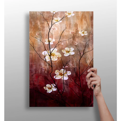 White Cherry Blossoms on Sunset Aluminum Canvas Art print