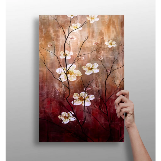 White Cherry Blossoms on Sunset Aluminum Canvas Art print