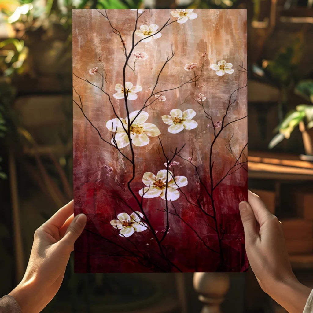 White Cherry Blossoms on Sunset Aluminum Canvas Art