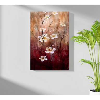 White Cherry Blossoms on Sunset Aluminum Canvas Art
