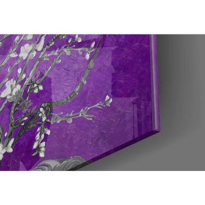Vibrant purple blossom tree wall art with white flowers on canvas