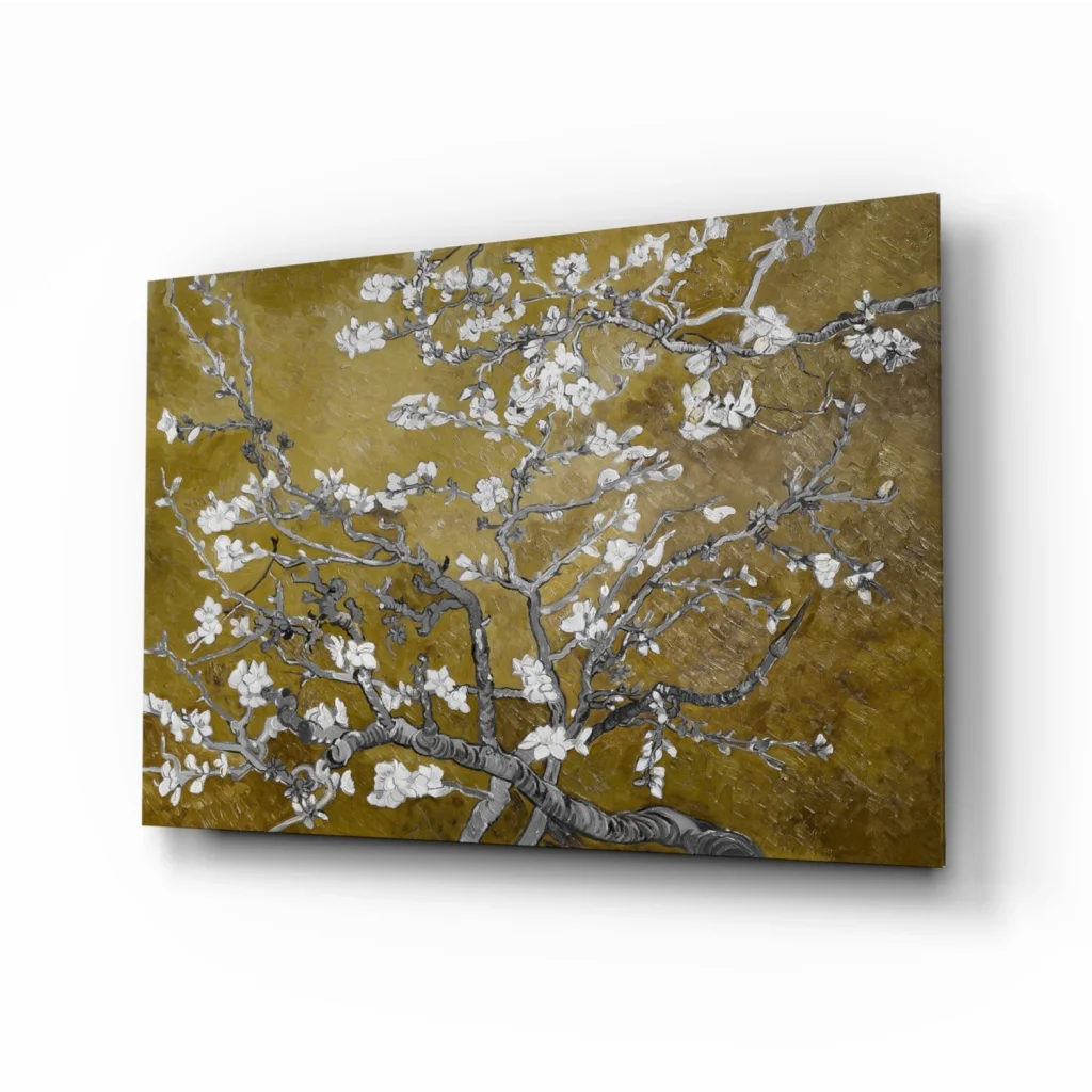 Blooming Almond Tree Canvas Wall Art with Golden Texture | Insigneart USA | vintageantiquesgifts.com