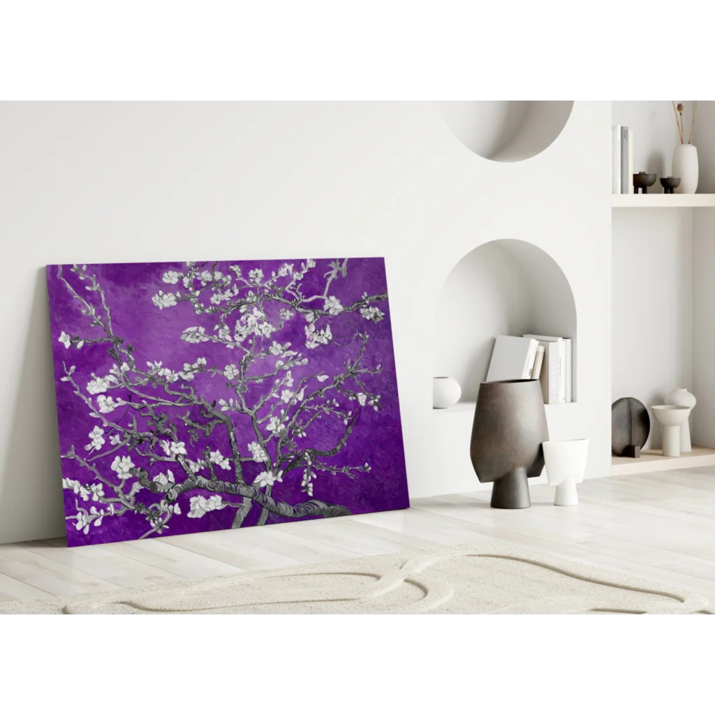Purple Blossom Tree Canvas Wall Art with White Flowers | Modern Wall Art Decor | vintageantiquesgifts.com