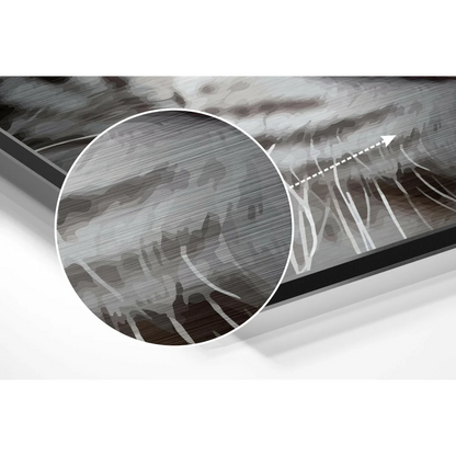 Stunning brushed aluminium dibond wall art with gray textured abstract design