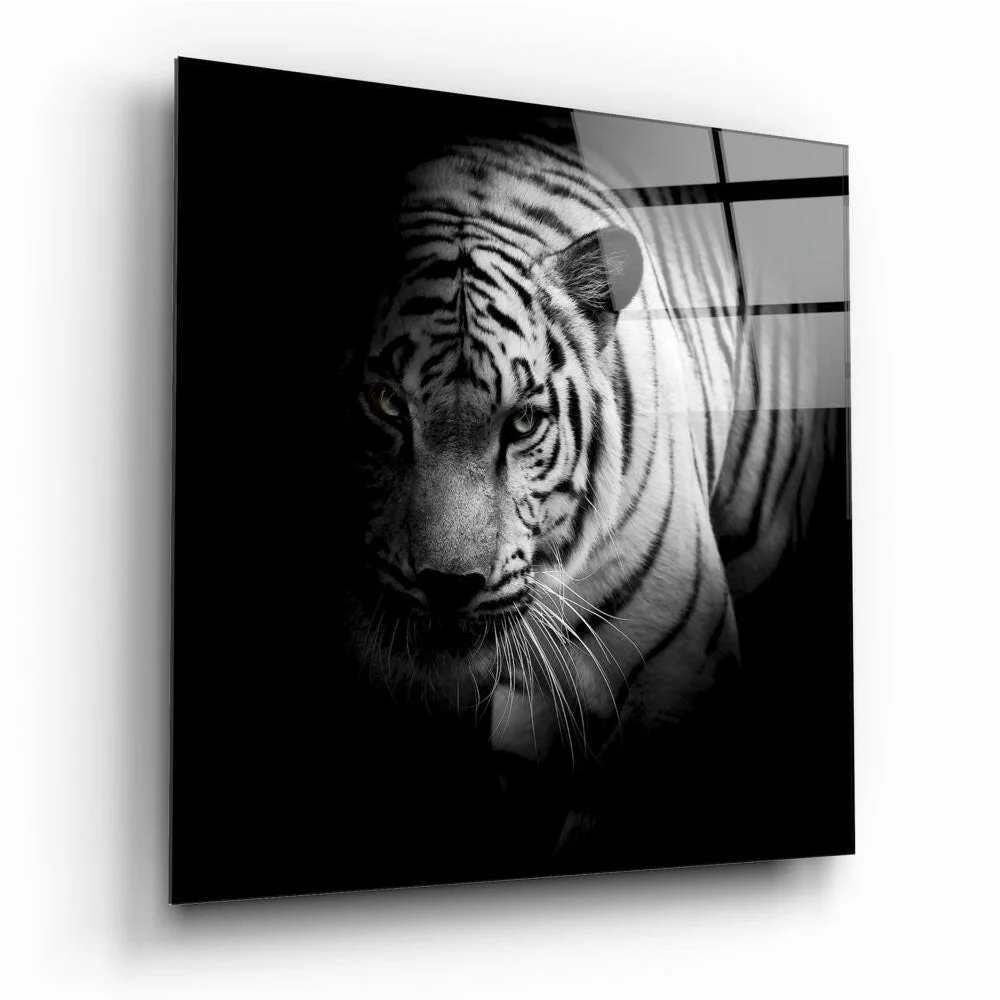 Stunning Tiger Glass Wall Art in Bold Black and White | Insigneart USA | vintageantiquesgifts.com