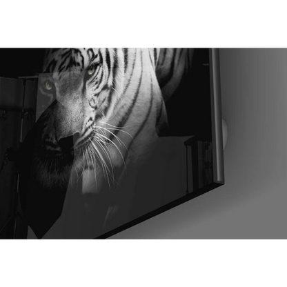 Stunning Tiger Glass Wall Art in Bold Black and White | Modern Wall Art Decor | vintageantiquesgifts.com
