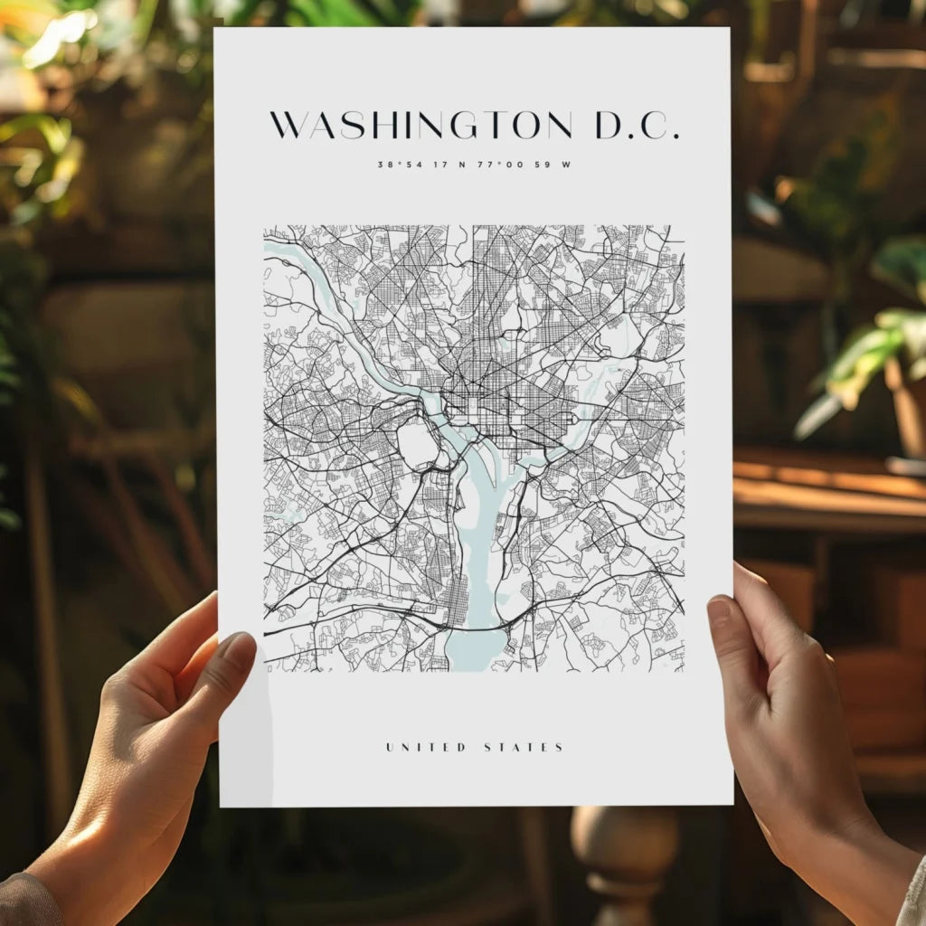 White Washington DC map aluminum print for modern homes