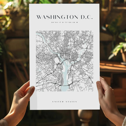 White Washington DC map aluminum print for modern homes