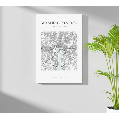 White minimalist Washington DC map poster on aluminum print