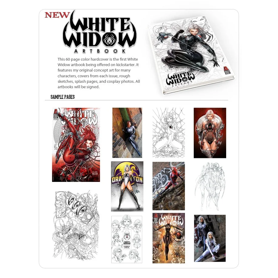 White Widow art book cover with black and white dynamic poses