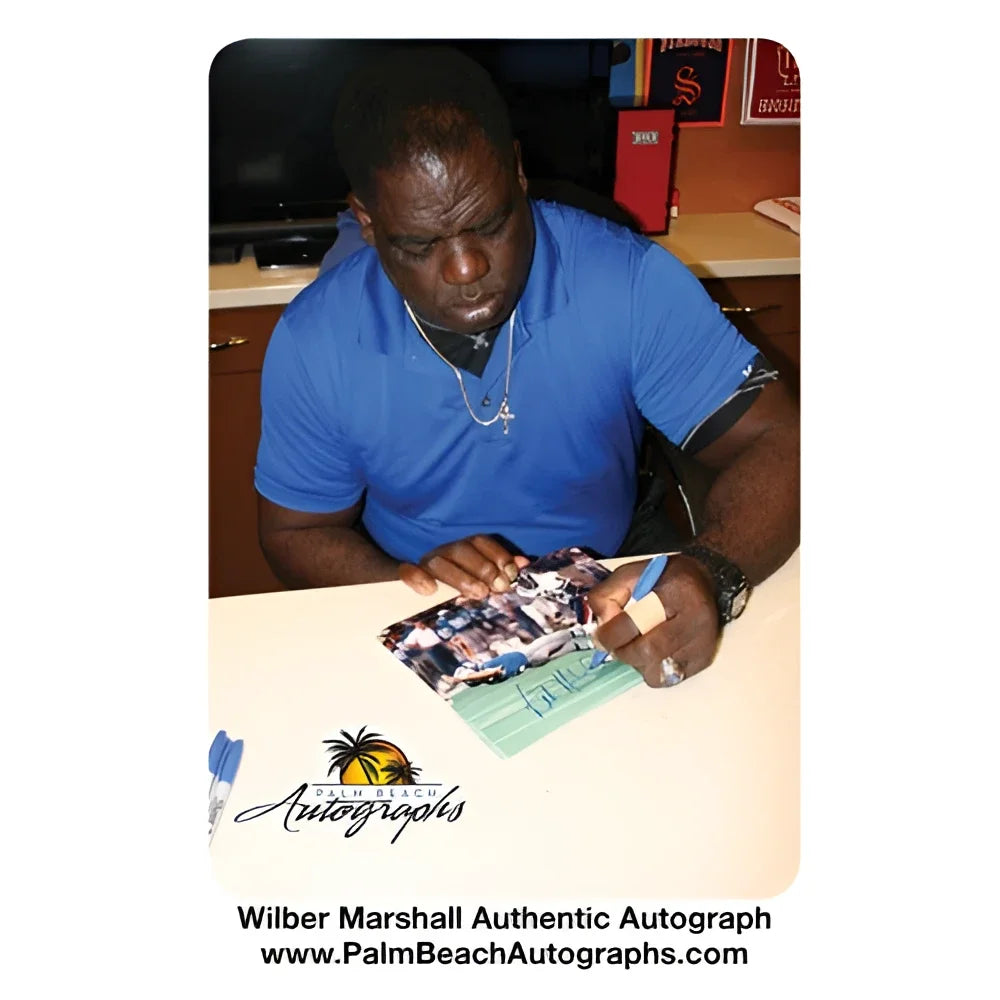 Wilber Marshall in blue shirt autographed Chicago Bears 8x10 photo JSA
