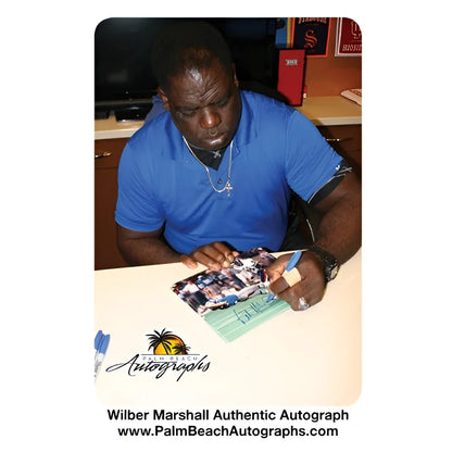 Wilber Marshall in blue shirt autographed Chicago Bears 8x10 photo JSA