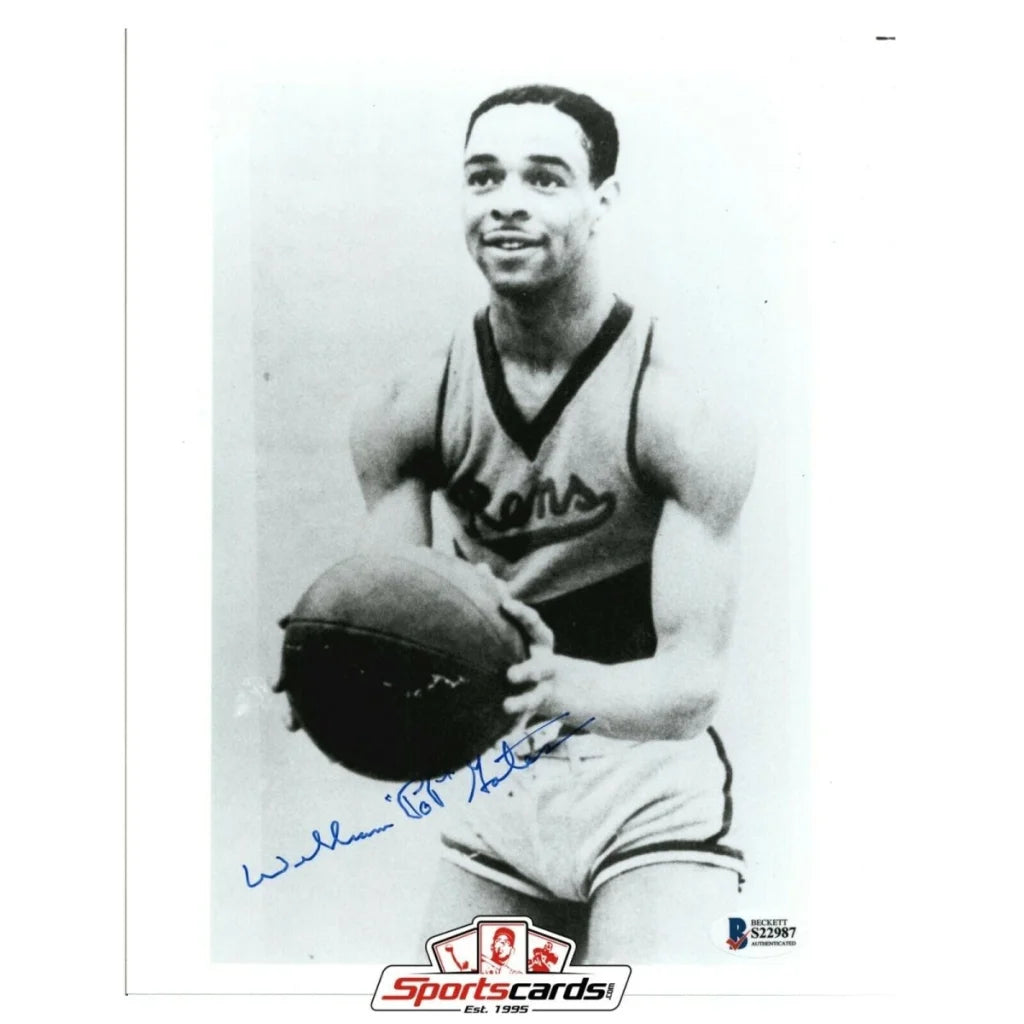 Pop Gates signed 8x10 New York Rens legend photo with basketball action figure