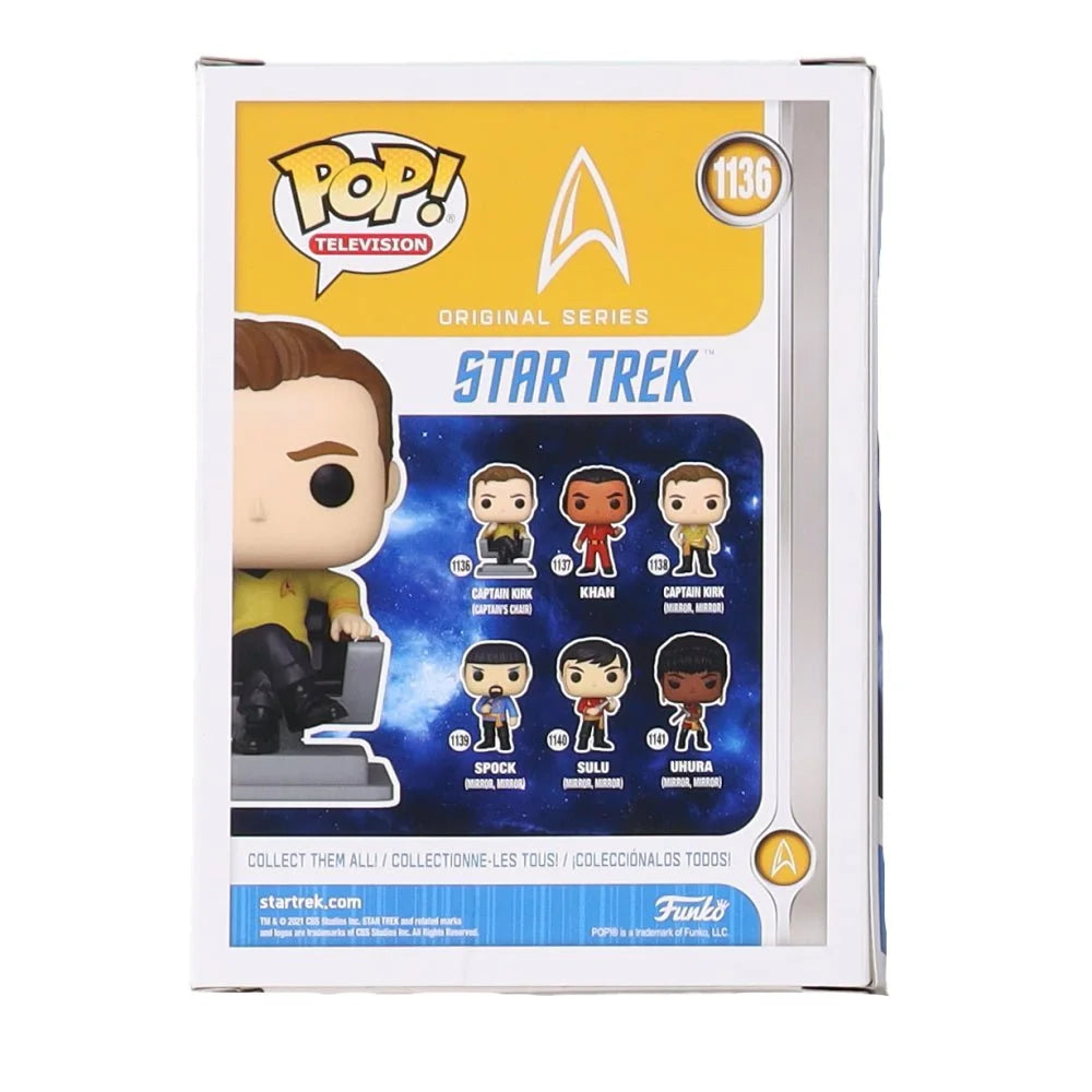 Back of a Funko Pop! box for a William Shatner signed Star Trek vinyl figure collection