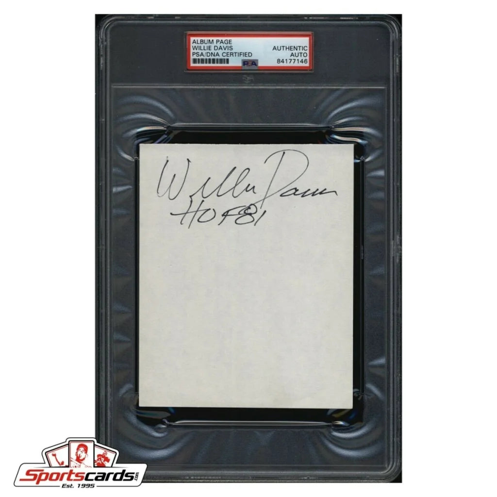 Willie Davis NFL signed cut in black plastic holder with clear window, PSA DNA authentic