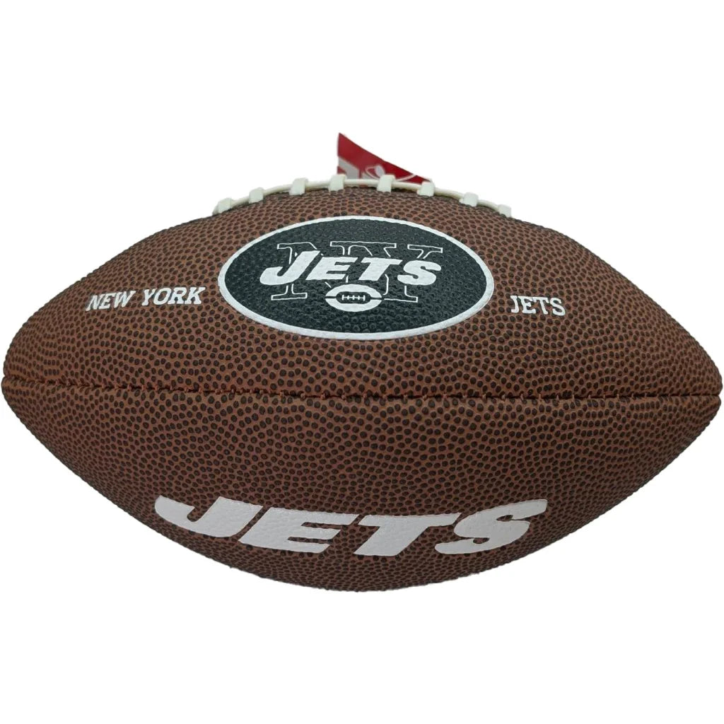 York Jets logo mini size soft touch football in brown leather