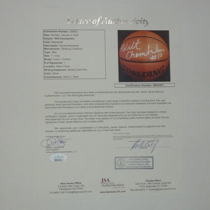 Wilt Chamberlain autographed NBA basketball with JSA certificate