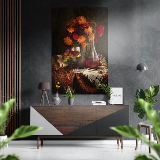 Luxe Burgundy Floral Art on Brushed Aluminium Dibond | Insigneart USA | vintageantiquesgifts.com