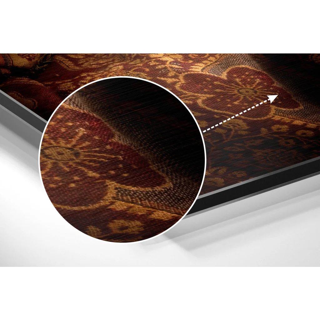 Luxe burgundy floral art on brushed aluminium dibond textile