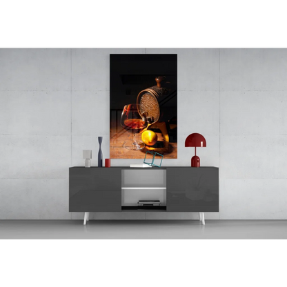 Ornate decanter pouring amber liquid in glass wall art print