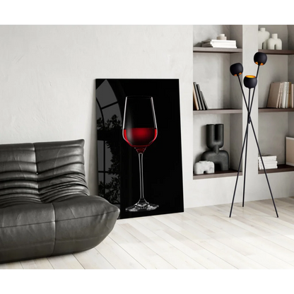 Stunning red wine glass wall art canvas print on black background